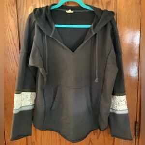 Hem & Thread Gray Relaxed Hoodie with Lace Accents